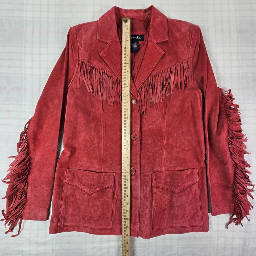 Denim&Co Red Suede Fringe Jacket - Picture 7 of 14